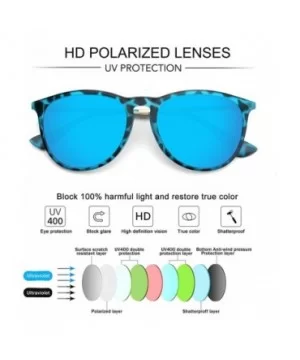 Polarized Sunglasses for Women Vintage Retro Round Mirrored Lens - Blue Leopard Frame Blue Lens - CC19CON3UU5 $12.75 Sport