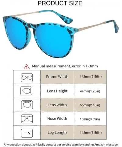 Polarized Sunglasses for Women Vintage Retro Round Mirrored Lens - Blue Leopard Frame Blue Lens - CC19CON3UU5 $12.75 Sport