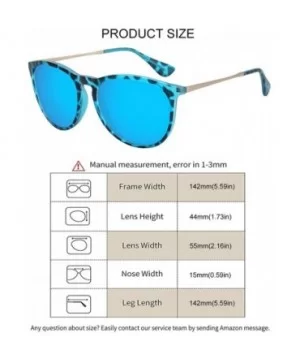 Polarized Sunglasses for Women Vintage Retro Round Mirrored Lens - Blue Leopard Frame Blue Lens - CC19CON3UU5 $12.75 Sport