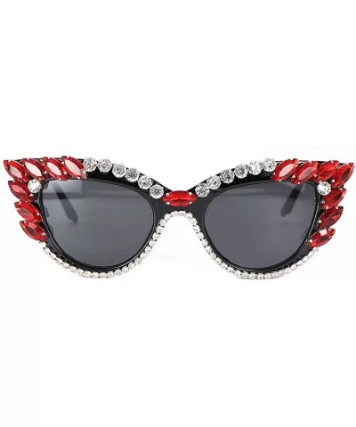 Retro Cateye Sunglasses for Women UV400 Protection Cat Eye bling rhinestone Sun Glasses - Red - CD18AW7H0QL $8.95 Cat Eye