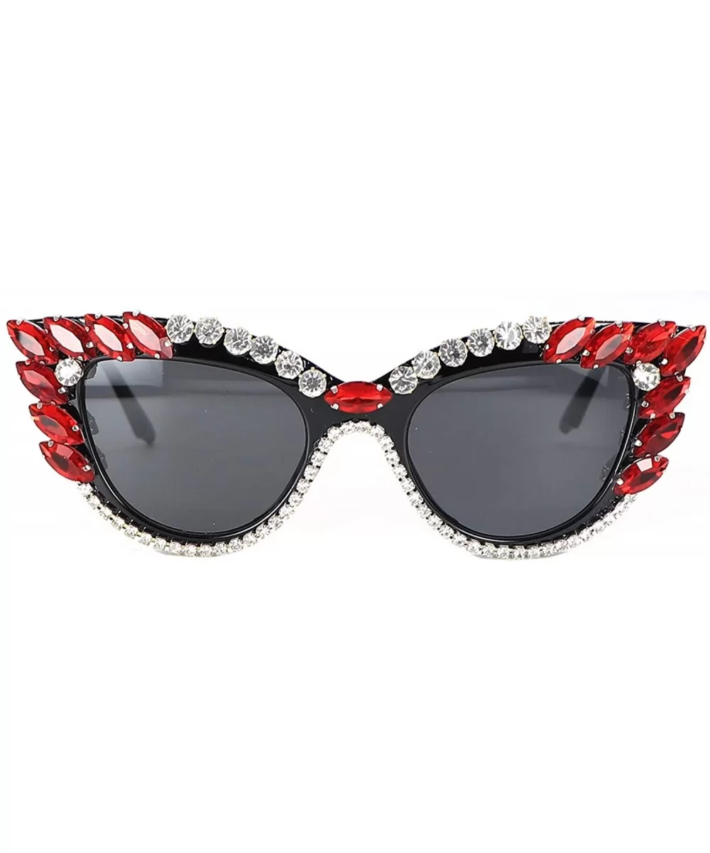 Retro Cateye Sunglasses for Women UV400 Protection Cat Eye bling rhinestone Sun Glasses - Red - CD18AW7H0QL $8.95 Cat Eye