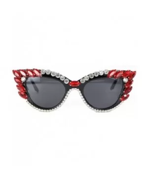 Retro Cateye Sunglasses for Women UV400 Protection Cat Eye bling rhinestone Sun Glasses - Red - CD18AW7H0QL $8.95 Cat Eye