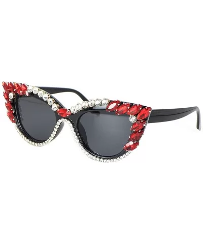 Retro Cateye Sunglasses for Women UV400 Protection Cat Eye bling rhinestone Sun Glasses - Red - CD18AW7H0QL $8.95 Cat Eye