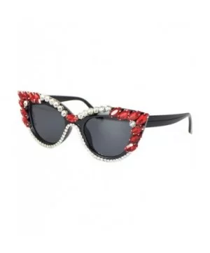 Retro Cateye Sunglasses for Women UV400 Protection Cat Eye bling rhinestone Sun Glasses - Red - CD18AW7H0QL $8.95 Cat Eye