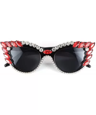 Retro Cateye Sunglasses for Women UV400 Protection Cat Eye bling rhinestone Sun Glasses - Red - CD18AW7H0QL $8.95 Cat Eye