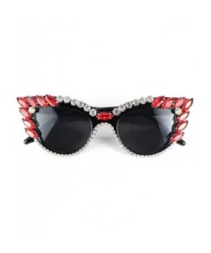 Retro Cateye Sunglasses for Women UV400 Protection Cat Eye bling rhinestone Sun Glasses - Red - CD18AW7H0QL $8.95 Cat Eye