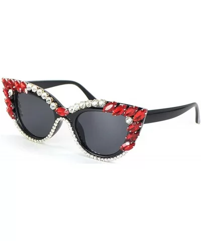 Retro Cateye Sunglasses for Women UV400 Protection Cat Eye bling rhinestone Sun Glasses - Red - CD18AW7H0QL $8.95 Cat Eye