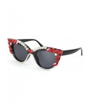 Retro Cateye Sunglasses for Women UV400 Protection Cat Eye bling rhinestone Sun Glasses - Red - CD18AW7H0QL $8.95 Cat Eye