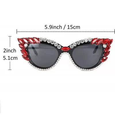 Retro Cateye Sunglasses for Women UV400 Protection Cat Eye bling rhinestone Sun Glasses - Red - CD18AW7H0QL $8.95 Cat Eye