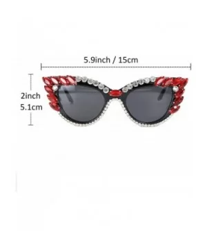 Retro Cateye Sunglasses for Women UV400 Protection Cat Eye bling rhinestone Sun Glasses - Red - CD18AW7H0QL $8.95 Cat Eye