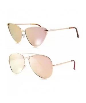 Single or 2 Pack Pink Mirrored Flat Lens Sunglasses Women (2 Pack/Pilot & Foxy Cat Eye - 52-63) - CF18687WDG3 $16.72 Oversized