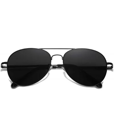 Classic Aviator Mirrored Flat Lens Sunglasses Metal Frame with Spring Hinges SJ1030 - C8 Black Frame/Grey Lens - C6182082USG ...