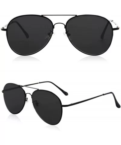 Classic Aviator Mirrored Flat Lens Sunglasses Metal Frame with Spring Hinges SJ1030 - C8 Black Frame/Grey Lens - C6182082USG ...