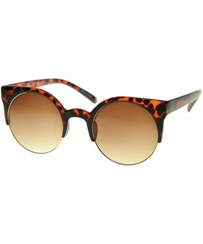 Super Circle Round Half Frame Fashion Sunglasses (Tortoise) - CJ118WVTF4X $6.58 Round