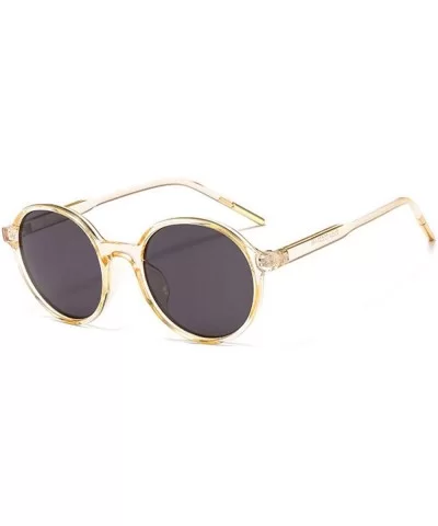 Women Fashion Eyewear Round Beach Sunglasses with Case UV400 Protection - Champagne Frame/Grey Lens - C518WHDHYWI $7.56 Round