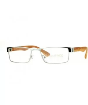 Mens Minimal Narrow Rectangular Metal Rim Wood Grain Arm Eyeglasses - Silver Medium Wood - CG12K07SDUX $5.03 Rectangular