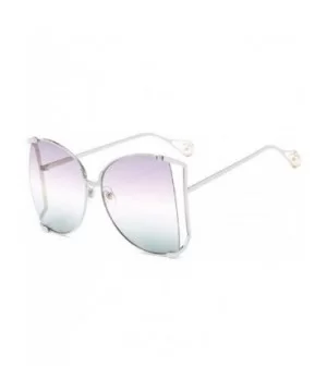 Oversized Sunglasses for Women Semi Rimless Shades - F - CF18S2RU4GE $7.22 Semi-rimless