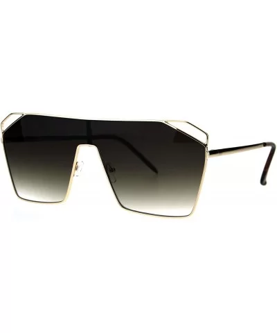 Womens Futurism Squared Shield Large Flat Top Mafia Metal Rim Sunglasses - Gold Brown Smoke - CX1847WDU2U $10.69 Shield