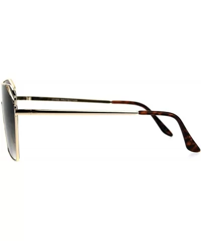 Womens Futurism Squared Shield Large Flat Top Mafia Metal Rim Sunglasses - Gold Brown Smoke - CX1847WDU2U $10.69 Shield