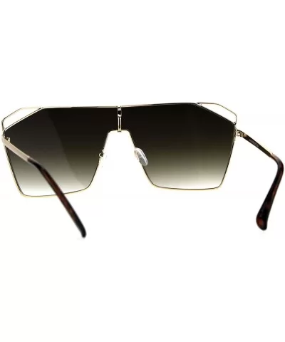 Womens Futurism Squared Shield Large Flat Top Mafia Metal Rim Sunglasses - Gold Brown Smoke - CX1847WDU2U $10.69 Shield