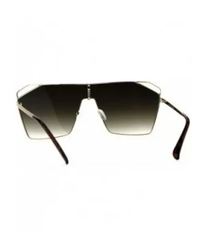 Womens Futurism Squared Shield Large Flat Top Mafia Metal Rim Sunglasses - Gold Brown Smoke - CX1847WDU2U $10.69 Shield