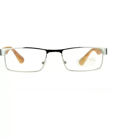 Mens Minimal Narrow Rectangular Metal Rim Wood Grain Arm Eyeglasses - Silver Medium Wood - CG12K07SDUX $5.03 Rectangular