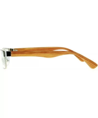 Mens Minimal Narrow Rectangular Metal Rim Wood Grain Arm Eyeglasses - Silver Medium Wood - CG12K07SDUX $5.03 Rectangular