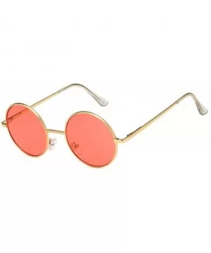 Unisex Sunglasses Retro Silver Grey Yellow Drive Holiday Round Non-Polarized UV400 - Gold Red - CV18RKD8WTO $4.56 Round