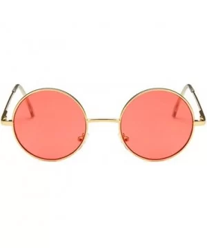 Unisex Sunglasses Retro Silver Grey Yellow Drive Holiday Round Non-Polarized UV400 - Gold Red - CV18RKD8WTO $4.56 Round