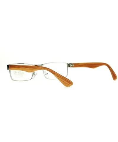 Mens Minimal Narrow Rectangular Metal Rim Wood Grain Arm Eyeglasses - Silver Medium Wood - CG12K07SDUX $5.03 Rectangular