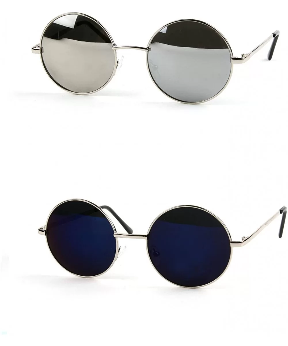 John Lennon 60's Vintage Round Hippie Sunglasses P2012 - 2 Pcs Silver-mirror & Silver-bluemirror - CJ12GJFM9MN $8.55 Round