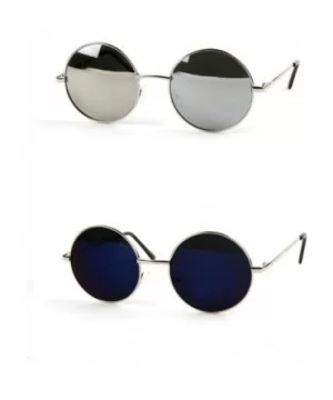 John Lennon 60's Vintage Round Hippie Sunglasses P2012 - 2 Pcs Silver-mirror & Silver-bluemirror - CJ12GJFM9MN $8.55 Round