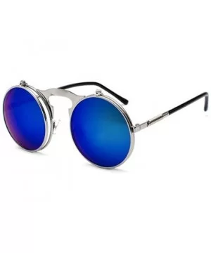 Vintage Flip Up Sunglasses Juniors John Lennon Style Circle Sun Glasses - Silverblue - CN18RN549DC $10.62 Round