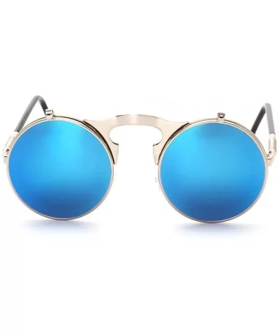 Vintage Flip Up Sunglasses Juniors John Lennon Style Circle Sun Glasses - Silverblue - CN18RN549DC $10.62 Round