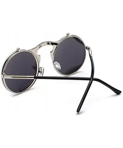 Vintage Flip Up Sunglasses Juniors John Lennon Style Circle Sun Glasses - Silverblue - CN18RN549DC $10.62 Round