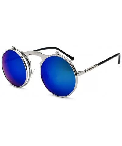 Vintage Flip Up Sunglasses Juniors John Lennon Style Circle Sun Glasses - Silverblue - CN18RN549DC $10.62 Round