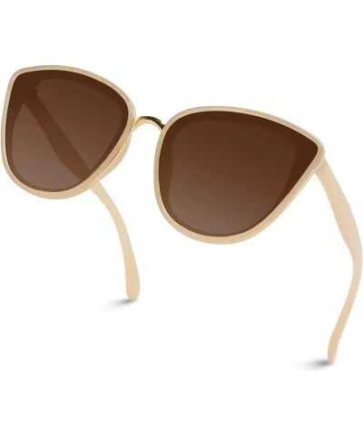 Classic Women Oversized Metal Frame Elegant Mirrored Lens Cat Eye Sunglasses - Beige Frame / Brown Lens - CA18XU85ATX $22.73 ...