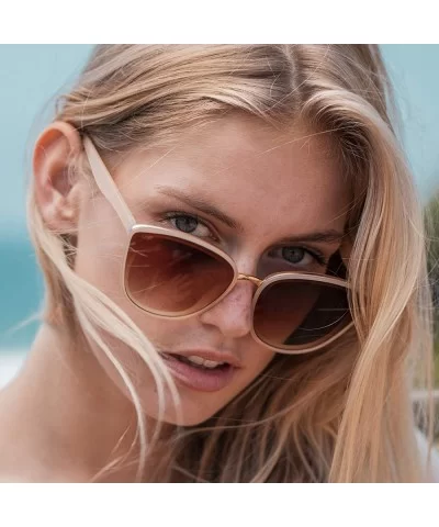 Classic Women Oversized Metal Frame Elegant Mirrored Lens Cat Eye Sunglasses - Beige Frame / Brown Lens - CA18XU85ATX $22.73 ...