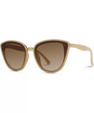 Classic Women Oversized Metal Frame Elegant Mirrored Lens Cat Eye Sunglasses - Beige Frame / Brown Lens - CA18XU85ATX $22.73 ...