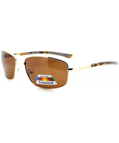 Mens Polarized Lens Sunglasses Oval Rectangle Metal Frame Spring Hinge - Gold (Brown) - CB189XM4NHT $5.98 Rectangular