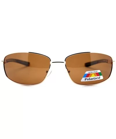 Mens Polarized Lens Sunglasses Oval Rectangle Metal Frame Spring Hinge - Gold (Brown) - CB189XM4NHT $5.98 Rectangular