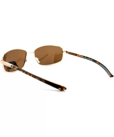 Mens Polarized Lens Sunglasses Oval Rectangle Metal Frame Spring Hinge - Gold (Brown) - CB189XM4NHT $5.98 Rectangular