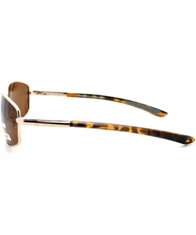 Mens Polarized Lens Sunglasses Oval Rectangle Metal Frame Spring Hinge - Gold (Brown) - CB189XM4NHT $5.98 Rectangular