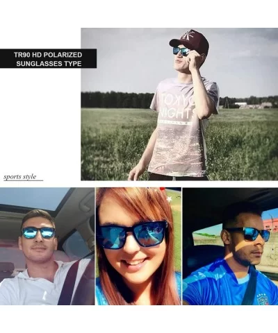 TR90 Vintage Polarized Sunglasses for Men Square Driving Sports Sun Glasses - Black+mirrored Blue - C5193IQ0EMC $15.10 Rectan...