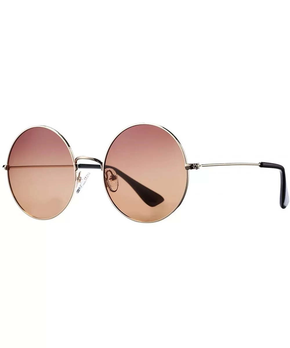 Oversized Round Polarized Sunglasses for Men Women Circle Metal Frame Hippie Sun Glasses - Brown - CY194QSYNUD $5.18 Round