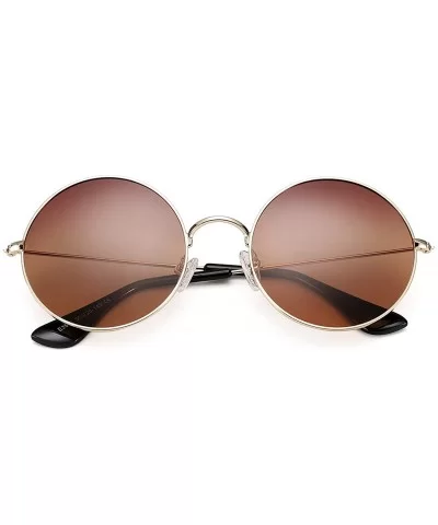 Oversized Round Polarized Sunglasses for Men Women Circle Metal Frame Hippie Sun Glasses - Brown - CY194QSYNUD $5.18 Round