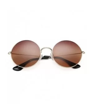 Oversized Round Polarized Sunglasses for Men Women Circle Metal Frame Hippie Sun Glasses - Brown - CY194QSYNUD $5.18 Round