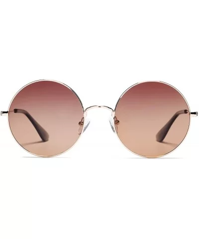 Oversized Round Polarized Sunglasses for Men Women Circle Metal Frame Hippie Sun Glasses - Brown - CY194QSYNUD $5.18 Round