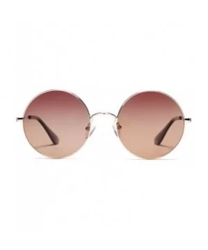 Oversized Round Polarized Sunglasses for Men Women Circle Metal Frame Hippie Sun Glasses - Brown - CY194QSYNUD $5.18 Round