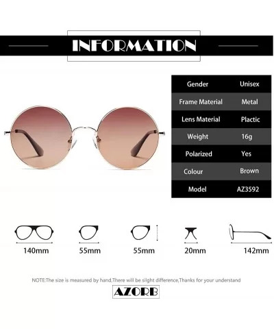 Oversized Round Polarized Sunglasses for Men Women Circle Metal Frame Hippie Sun Glasses - Brown - CY194QSYNUD $5.18 Round